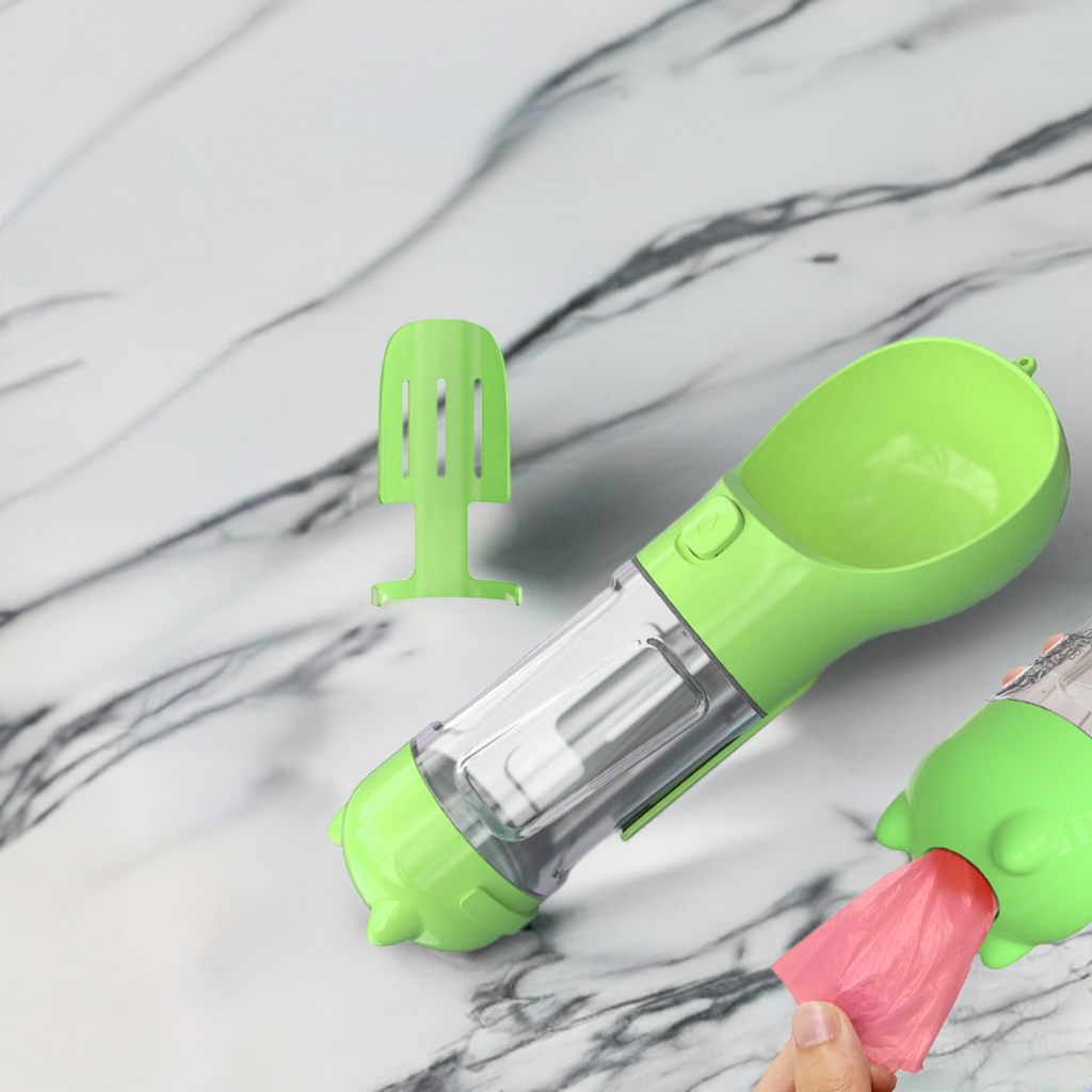 FurAwayCo™ 3-in-1 Pet Water Bottle – Feeder, Waste Bag Holder & Travel Cup