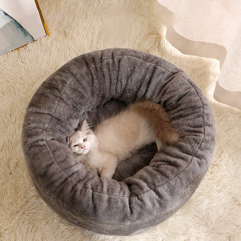 FurAwayCo™ Cozy Plush Donut Pet Bed